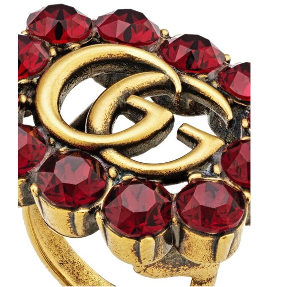 Gucci Marmont Double G Pink Crystal Ring in Gold NEW - Picture 3 of 5